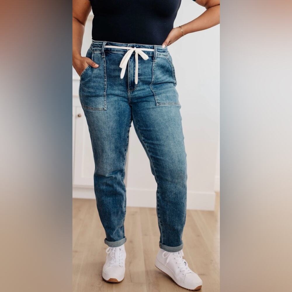 Judy Blue Straight Leg Paxton Joggers Jeans with Tie Detail 5/27 - Picture 2 of 11